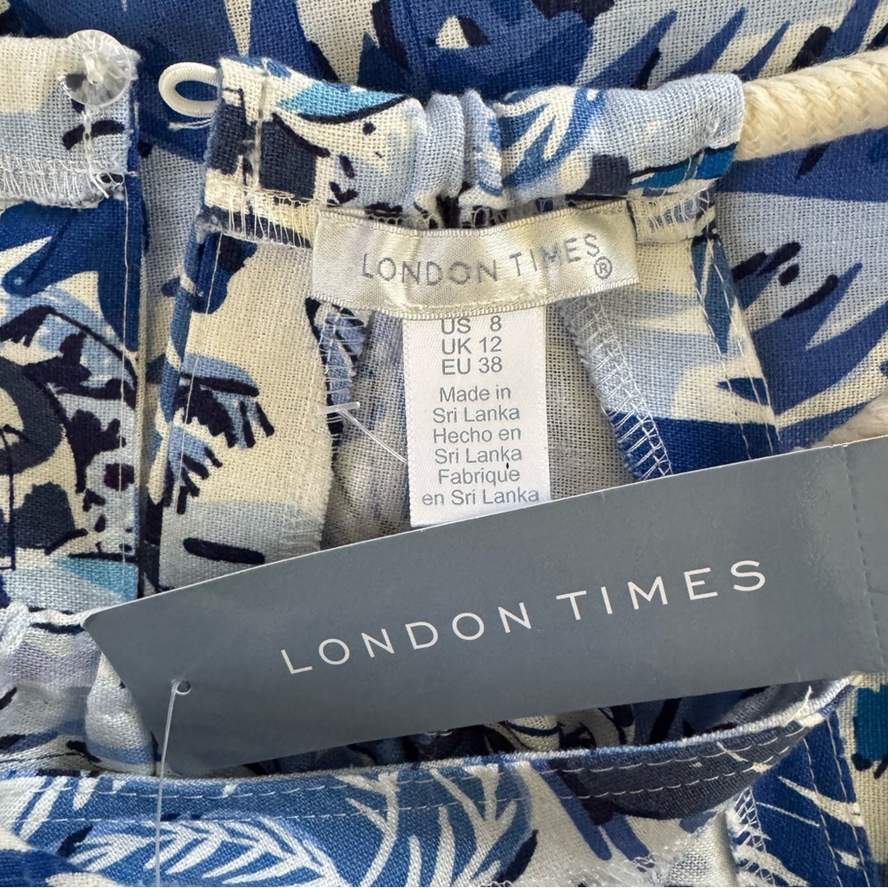 London Times Linen Blend Halter Sleeveless Seaside Print Shift A-Line Dress 8-10 - Picture 10 of 12